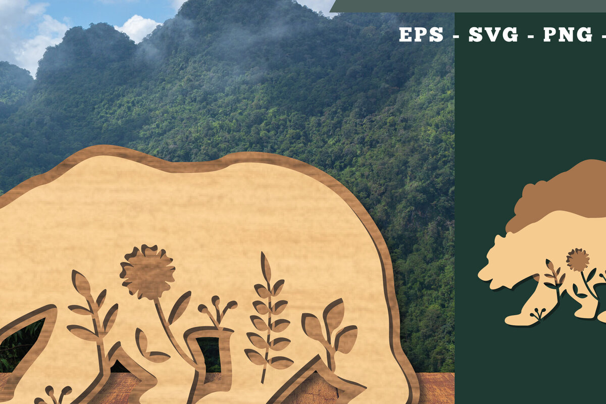 Σετ των 2 Intra απο ξύλο plywood 3mm-4mm πάχος - Floral Bear Cut Laser Decoration  1 Δίασταση 20x20 cm INTRAFABR-112847413