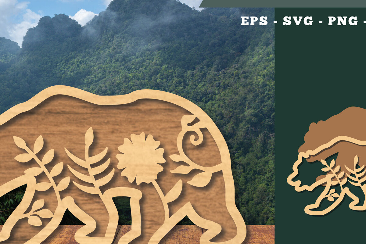 Σετ των 2 Intra απο ξύλο plywood 3mm-4mm πάχος - Floral Bear Cut Laser Decoration  5 Δίασταση 20x20 cm INTRAFABR-112847582