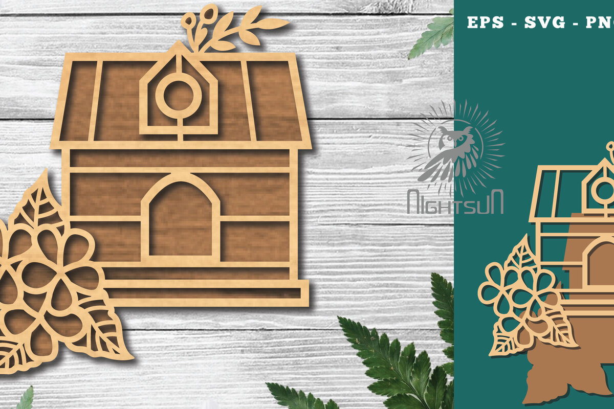 Σετ των 2 Intra απο ξύλο plywood 3mm-4mm πάχος - Floral Birdhouse Cut Laser Decoration 1 Δίασταση 20x20 cm INTRAFABR-115872811