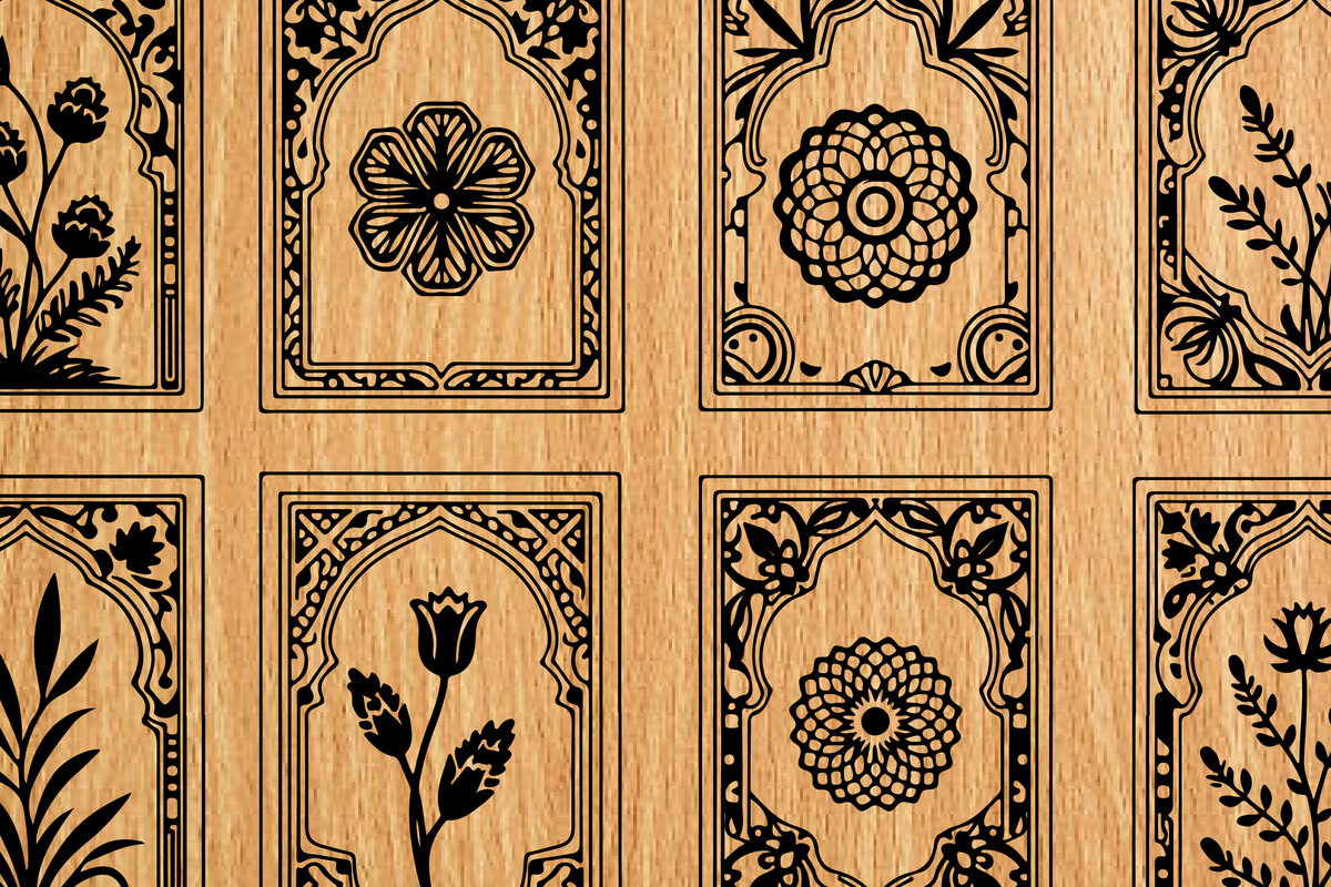 Σετ των 3 Intra απο ξύλο plywood 3mm-4mm πάχος -  λέιζερ σελιδοδεικτών Floral Δίασταση 4x4 cm INTRAFABR-118275847