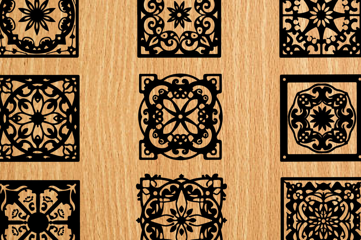 Σετ των 3 Intra απο ξύλο plywood 3mm-4mm πάχος -  λέιζερ σελιδοδεικτών Floral Δίασταση 4x4 cm INTRAFABR-118273683