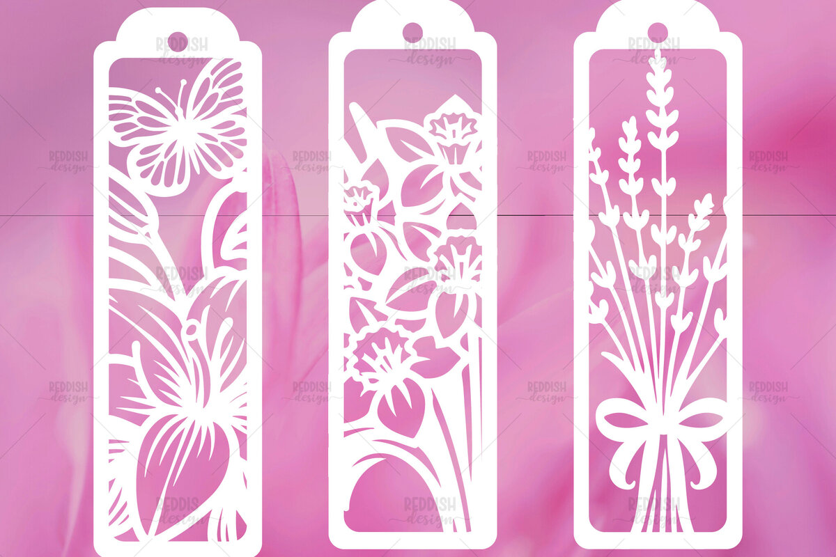 Σετ των 3 Intra απο ξύλο plywood 3mm-4mm πάχος - Floral σελιδοδείκτες Paper Cut  Δίασταση 7x7 cm INTRAFABR-114694269