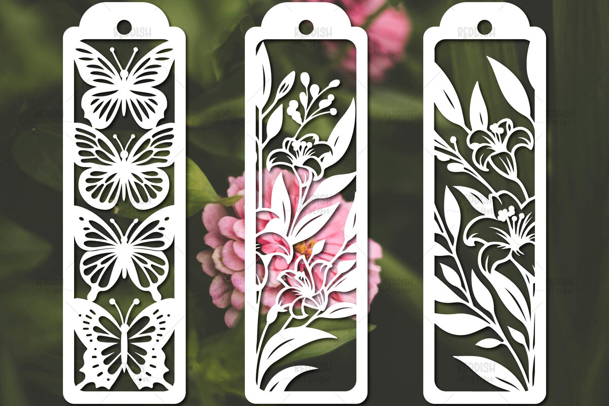 Σετ των 3 Intra απο ξύλο plywood 3mm-4mm πάχος - Floral σελιδοδείκτες Paper Cut  Δίασταση 7x7 cm INTRAFABR-114694411