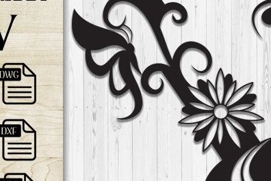 Intra απο ξύλο plywood 3mm-4mm πάχος - Floral Butterfly Alphabet Laser Cut V Δίασταση 30x20 cm INTRAFABR-35741863