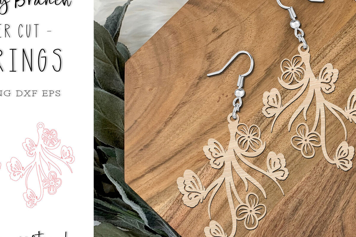 Intra απο ξύλο plywood 3mm-4mm πάχος - Φλοράλ Σκουλαρίκια πεταλούδας  κοπής με λέιζερ Δίασταση 900x900 cm INTRAFABR-120418685