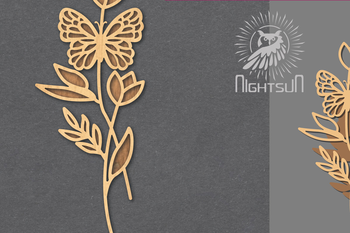 Σετ των 2 Intra απο ξύλο plywood 3mm-4mm πάχος - Floral Butterfly Cut Laser Decoration 2 Δίασταση 20x20 cm INTRAFABR-124512385