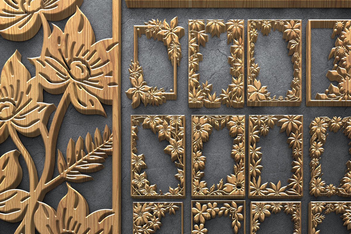Intra απο ξύλο plywood 3mm-4mm πάχος - Floral Corner Πλαίσιο Laser Cut  Δίασταση 4500x5400 cm INTRAFABR-124693323