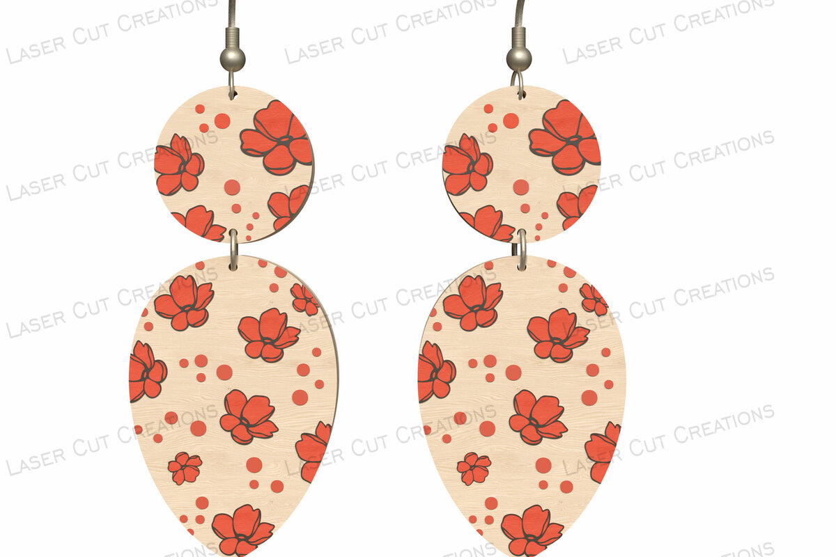 Σετ των 3 Intra απο ξύλο plywood 3mm-4mm πάχος - Σκουλαρίκια floral Drop  Δίασταση 3x3 cm INTRAFABR-124514914