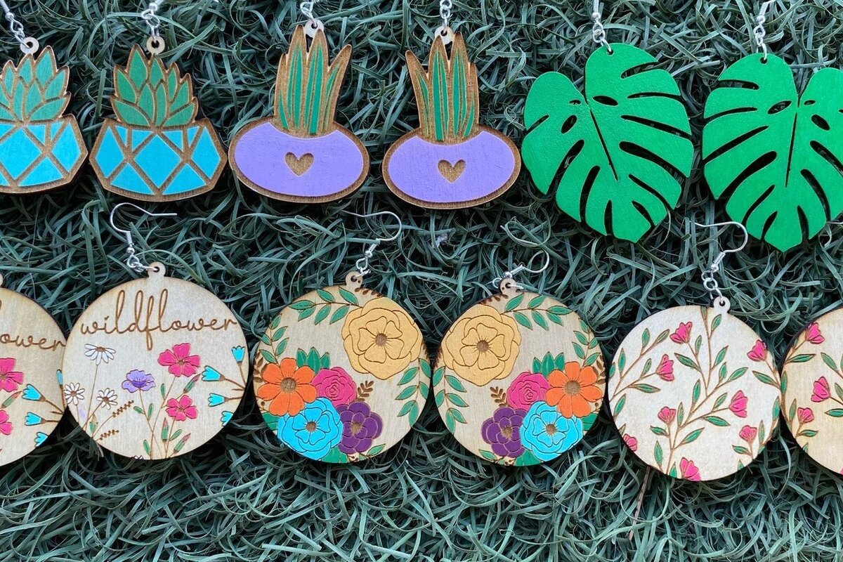 Σετ των 3 Intra απο ξύλο plywood 3mm-4mm πάχος - Σκουλαρίκια με λουλούδια Laser  Δίασταση 3x3 cm INTRAFABR-31111460