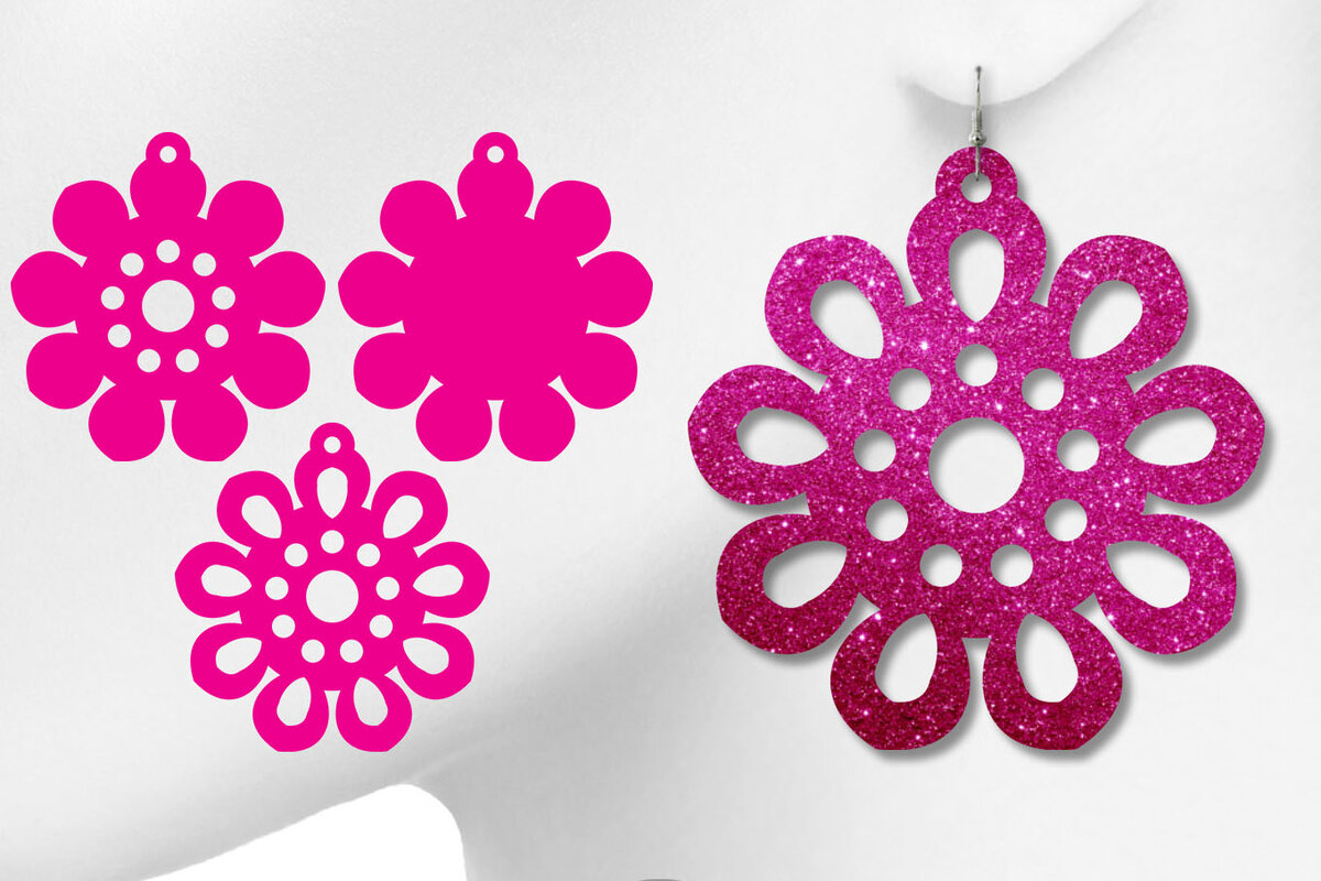 Σετ των 3 Intra απο ξύλο plywood 3mm-4mm πάχος - Σκουλαρίκια Floral, Σκουλαρίκια λουλουδιών Δίασταση 3x3 cm INTRAFABR-8372572