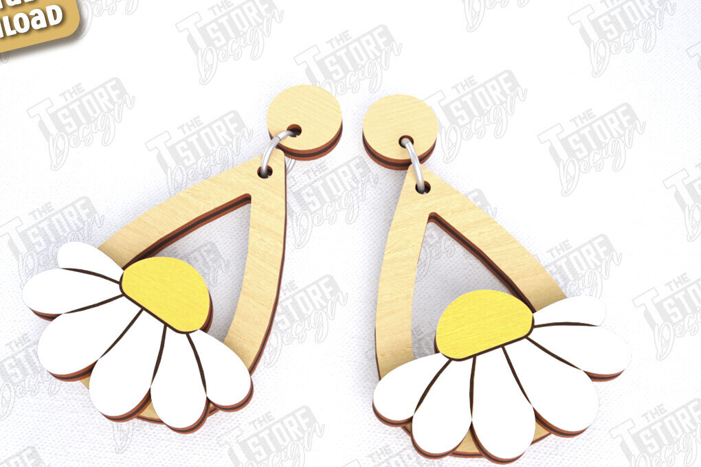 Σετ των 3 Intra απο ξύλο plywood 3mm-4mm πάχος - Σκουλαρίκια με λουλούδια Laser Cut | Αξεσουάρ Δίασταση 3x3 cm INTRAFABR-120961989