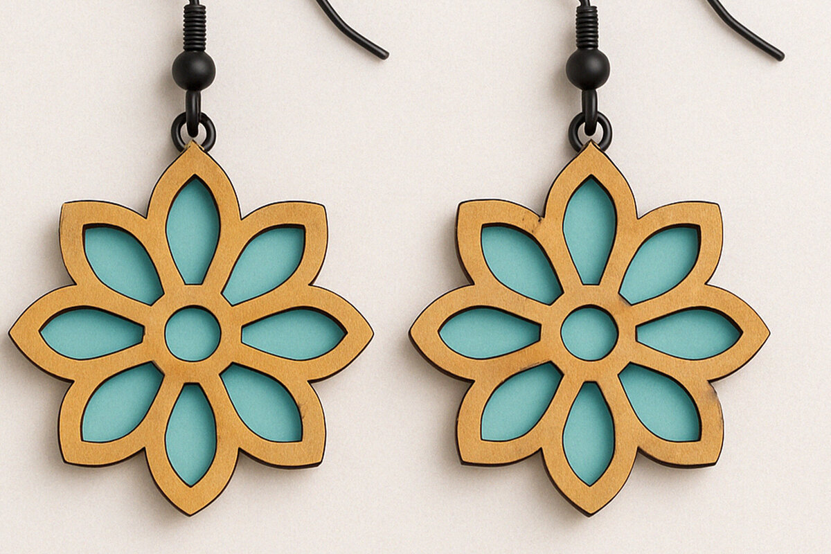 Σετ των 3 Intra απο ξύλο plywood 3mm-4mm πάχος - Floral Σκουλαρίκια  Laser Cut Δίασταση 3x3 cm INTRAFABR-120635839