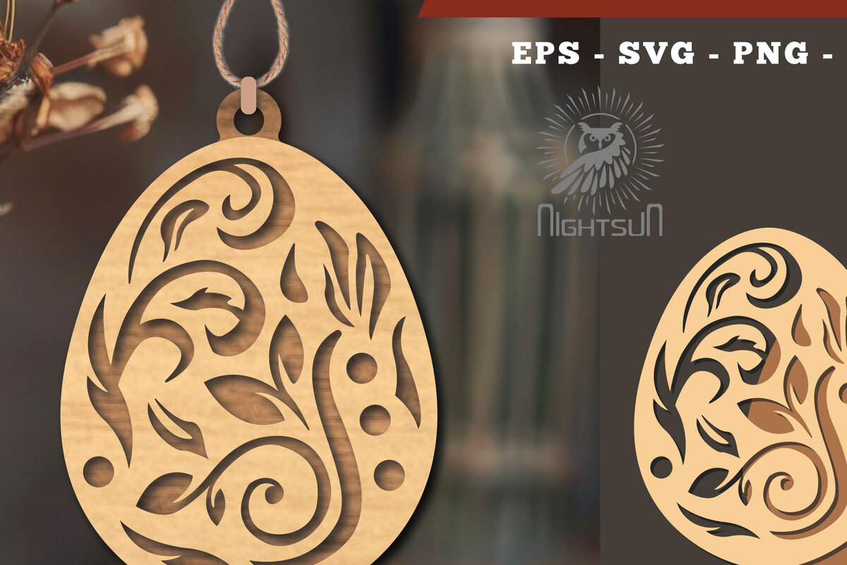 Σετ των 3 Intra απο ξύλο plywood 3mm-4mm πάχος - Στολίδι με λουλουδάτο αυγό κοπής με λέιζερ 1 Δίασταση 6x6 cm INTRAFABR-114790271