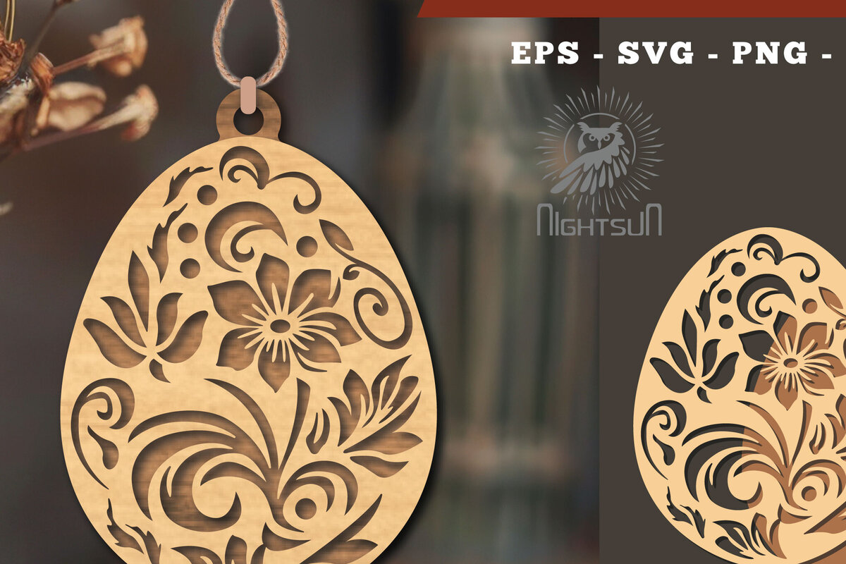 Σετ των 3 Intra απο ξύλο plywood 3mm-4mm πάχος - Στολίδι με φλοράλ αυγό κοπής με λέιζερ 2 Δίασταση 6x6 cm INTRAFABR-114790285