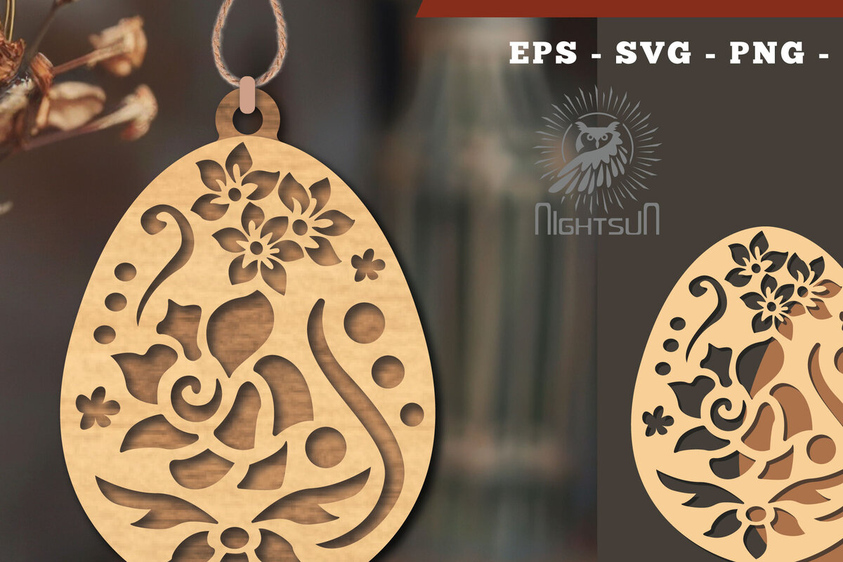 Σετ των 3 Intra απο ξύλο plywood 3mm-4mm πάχος - Στολίδι με φλοράλ αυγό κοπής με λέιζερ 5 Δίασταση 6x6 cm INTRAFABR-114790362