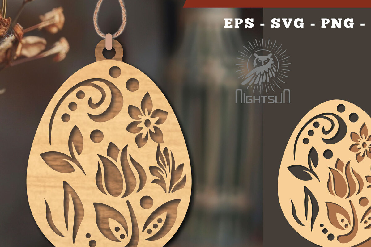 Σετ των 3 Intra απο ξύλο plywood 3mm-4mm πάχος - Στολίδι με φλοράλ αυγό κοπής με λέιζερ 6 Δίασταση 6x6 cm INTRAFABR-114790372