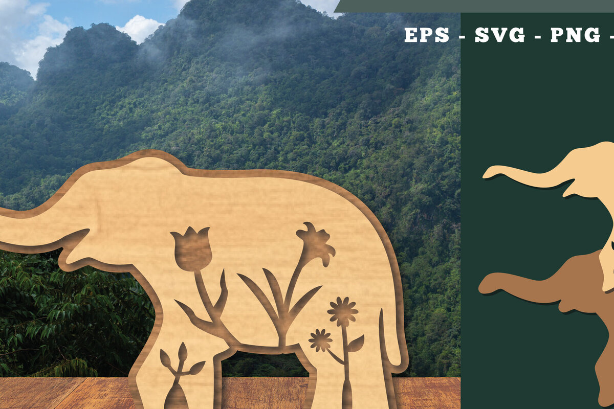 Intra απο ξύλο plywood 3mm-4mm πάχος - Floral Elephant Cut Laser Decoration 3 Δίασταση 20x20 cm INTRAFABR-112909530