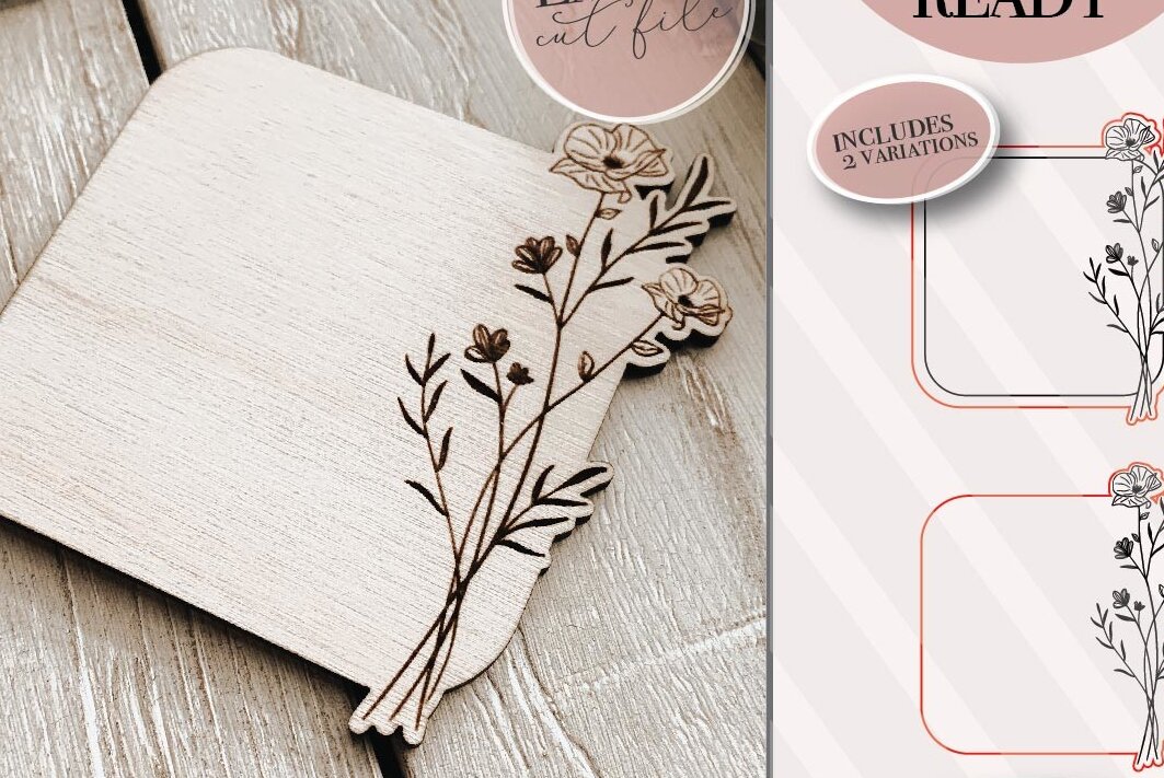 Σετ των 2 Intra απο ξύλο plywood 3mm-4mm πάχος - Floral Πλαίσιο  Δίασταση 20x25 cm INTRAFABR-70929350