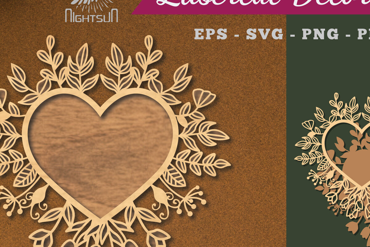 Intra απο ξύλο plywood 3mm-4mm πάχος - Floral Heart Cut Laser Decoration 1 Δίασταση 20x20 cm INTRAFABR-114138706
