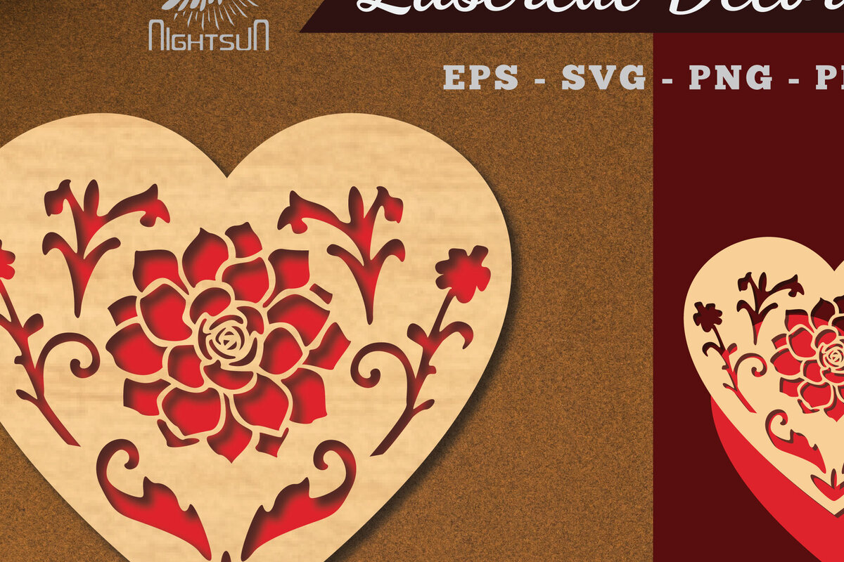 Intra απο ξύλο plywood 3mm-4mm πάχος - Floral Heart Cut Laser Decoration 1 Δίασταση 20x20 cm INTRAFABR-113946748