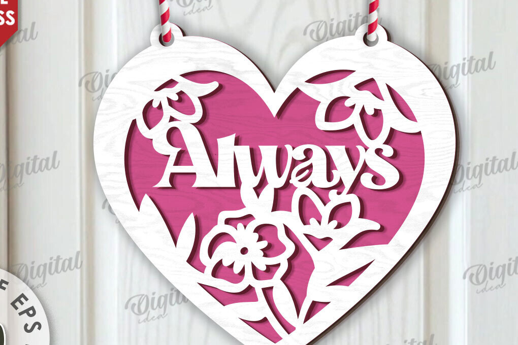 Σετ των 2 Intra απο ξύλο plywood 3mm-4mm πάχος - Διακόσμηση με φλοράλ καρδιές κοπής με λέιζερ Δίασταση 20x20 cm INTRAFABR-114396815