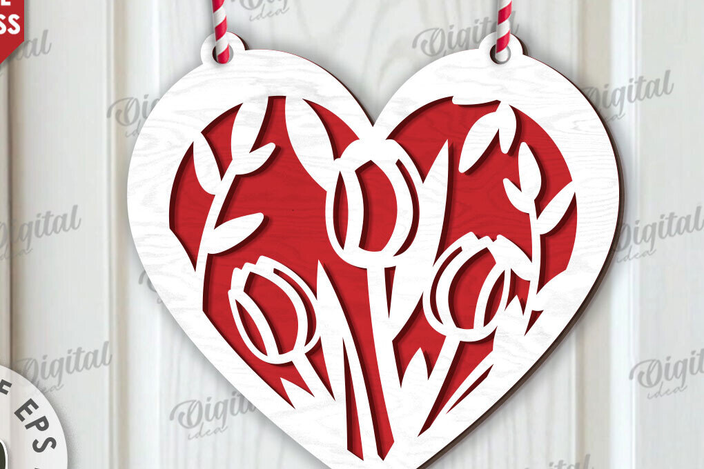 Σετ των 2 Intra απο ξύλο plywood 3mm-4mm πάχος - Διακόσμηση με φλοράλ καρδιές κοπής με λέιζερ Δίασταση 20x20 cm INTRAFABR-114396867