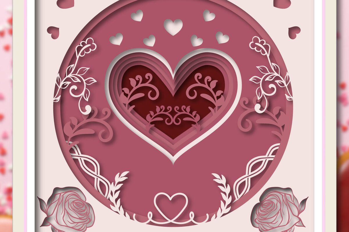 Σετ των 2 Intra απο ξύλο plywood 3mm-4mm πάχος - Floral Heart Multilayer Shadow Box Δίασταση 25x25 cm INTRAFABR-24393424