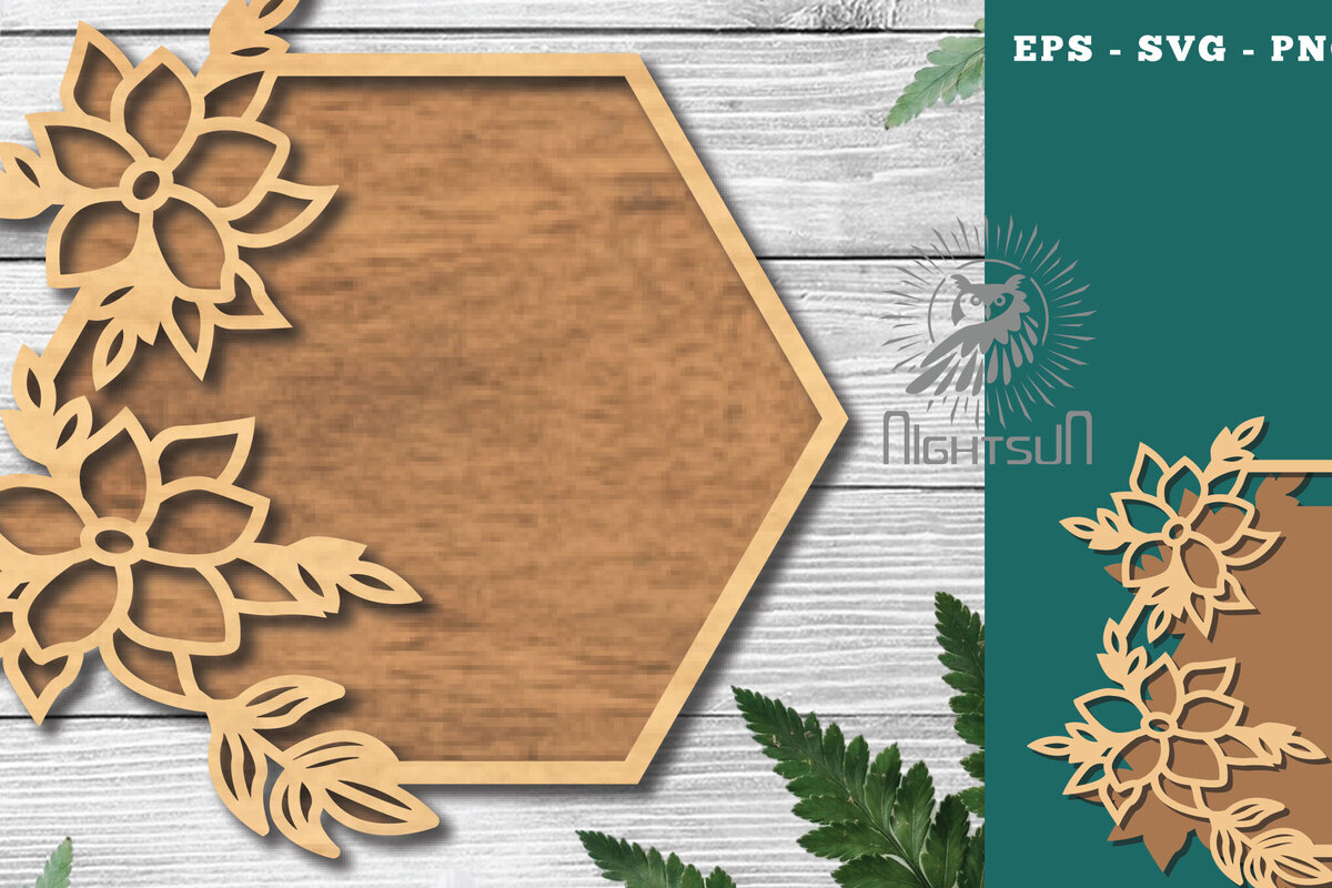 Intra απο ξύλο plywood 3mm-4mm πάχος - Floral εξάγωνο κομμένο λέιζερ πινακίδα Δίασταση 30x20 cm INTRAFABR-120035585