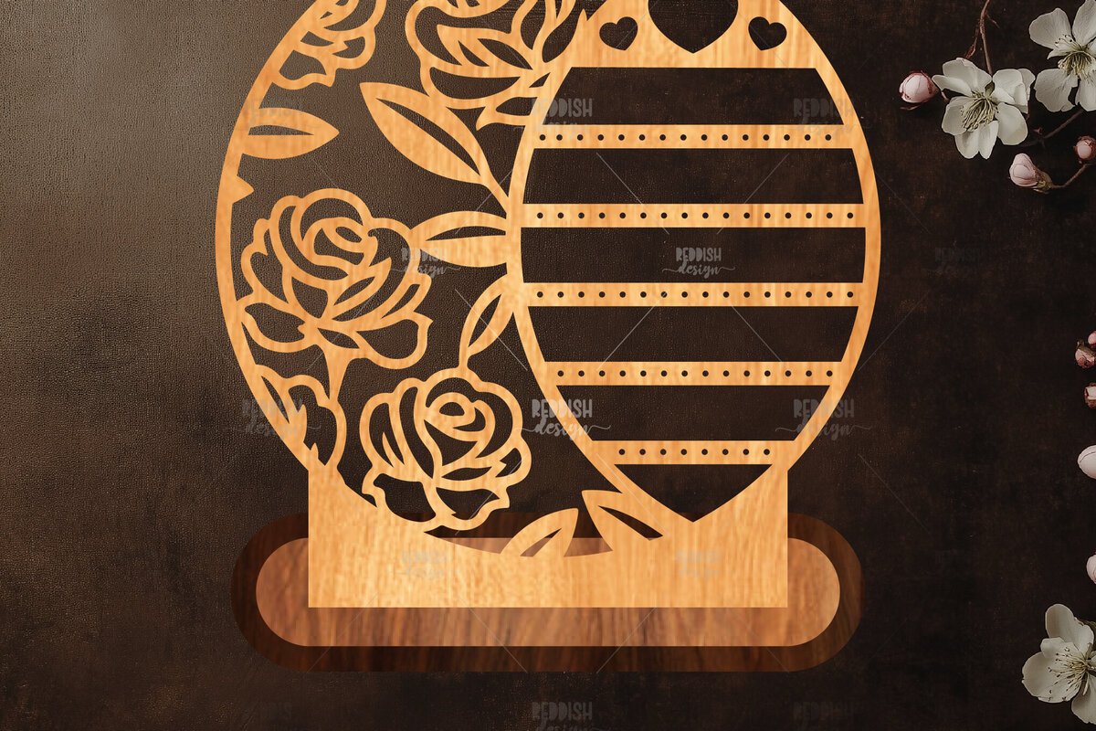 Σετ των 2 Intra απο ξύλο plywood 3mm-4mm πάχος - Στήριγμα κοσμημάτων Floral Cut Laser Δίασταση 20x20 cm INTRAFABR-119830670