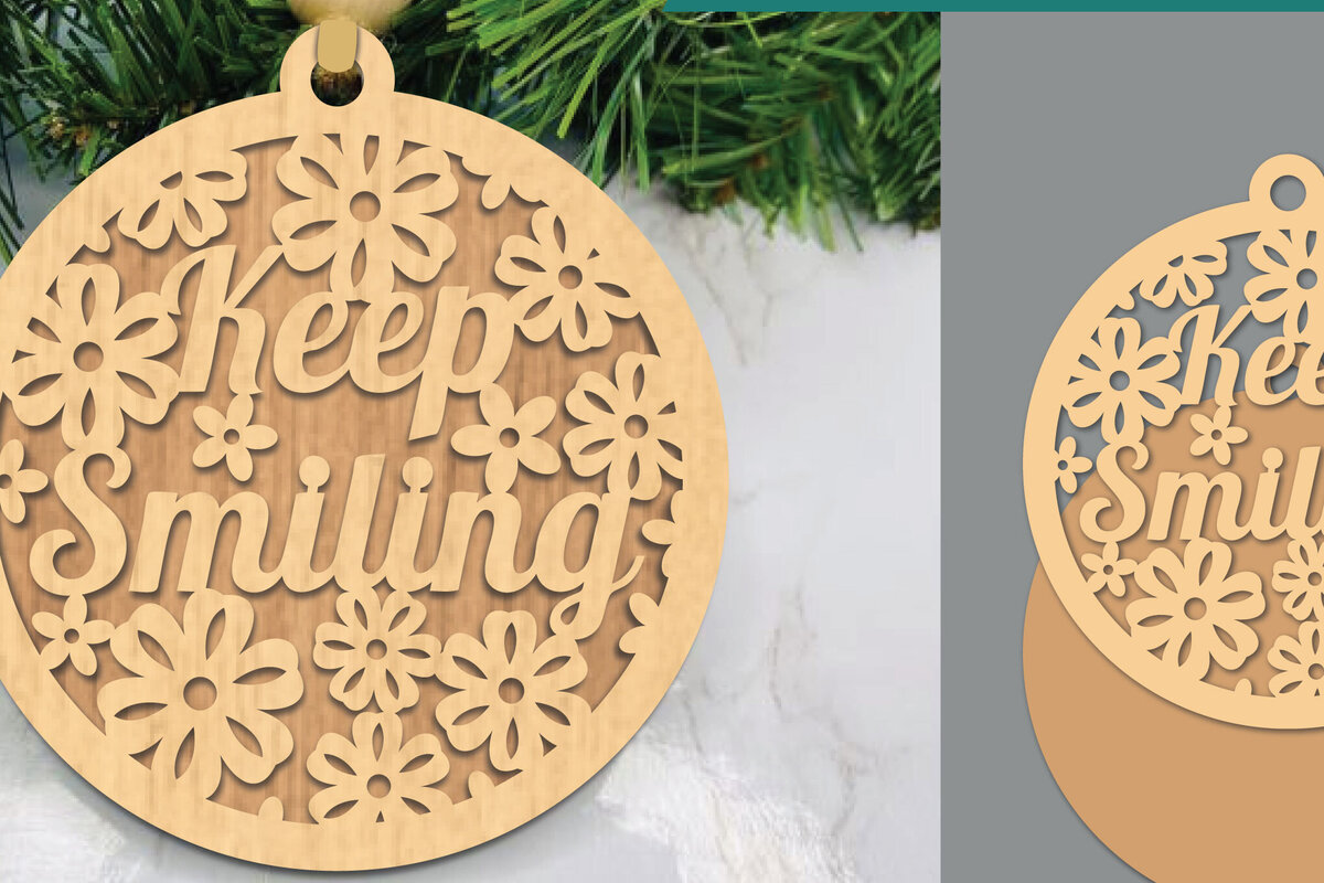 Σετ των 3 Intra απο ξύλο plywood 3mm-4mm πάχος - Floral στολίδι Keep Smiling Cut Laser Δίασταση 6x6 cm INTRAFABR-109410420