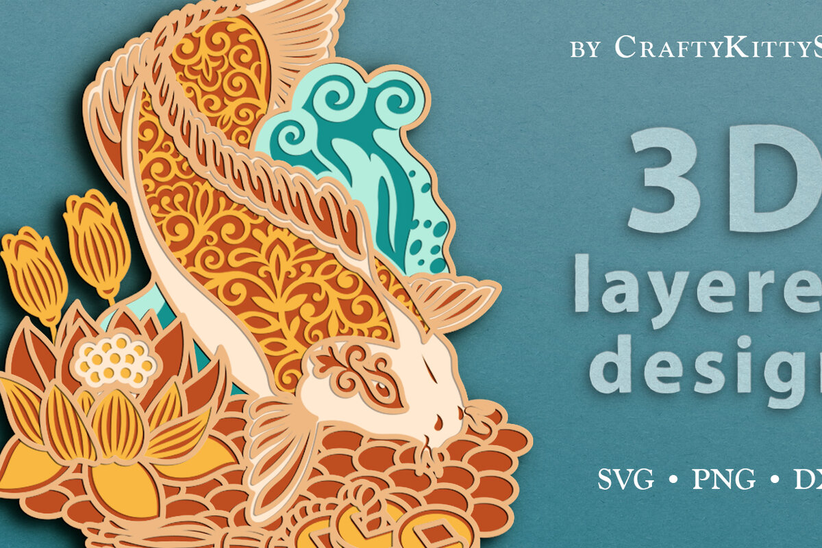 Intra απο ξύλο plywood 3mm-4mm πάχος - Floral Koi Fish 3D Layered  Cut  Δίασταση 30x20 cm INTRAFABR-37497686