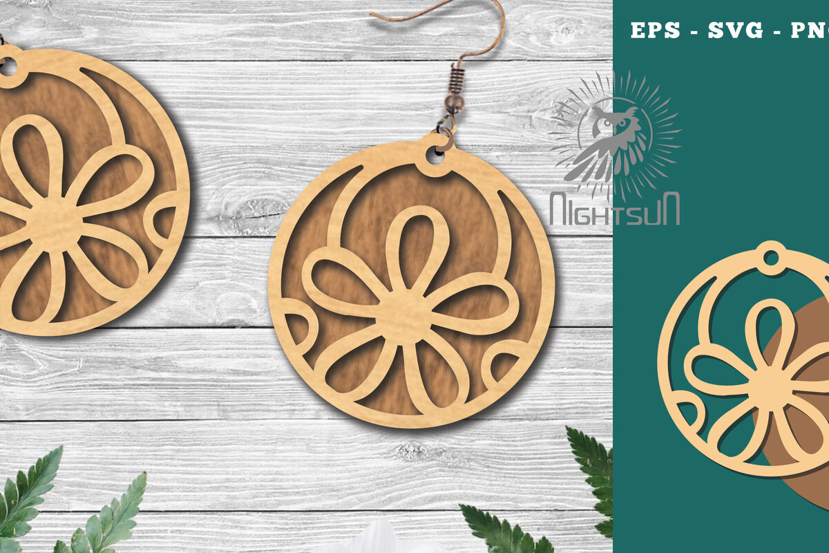 Σετ των 3 Intra απο ξύλο plywood 3mm-4mm πάχος - Σκουλαρίκια φλοράλ κομμένα με λέιζερ 5 Δίασταση 3x3 cm INTRAFABR-114791162