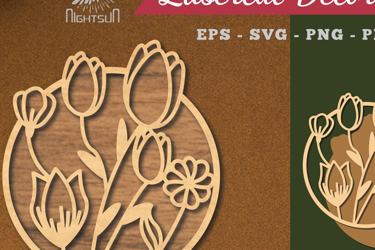 Σετ των 2 Intra απο ξύλο plywood 3mm-4mm πάχος - Floral Laser Cut Διακόσμηση σπιτιού 2 Δίασταση 20x20 cm INTRAFABR-119764136