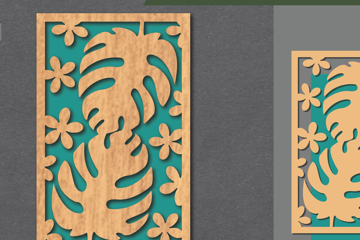 Σετ των 2 Intra απο ξύλο plywood 3mm-4mm πάχος - Floral Διακόσμηση τοίχου με  5 Δίασταση 20x20 cm INTRAFABR-113946627