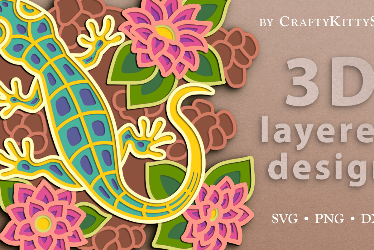 Intra απο ξύλο plywood 3mm-4mm πάχος - Floral Lizard 3D Layered  Cut  Δίασταση 30x20 cm INTRAFABR-63734450