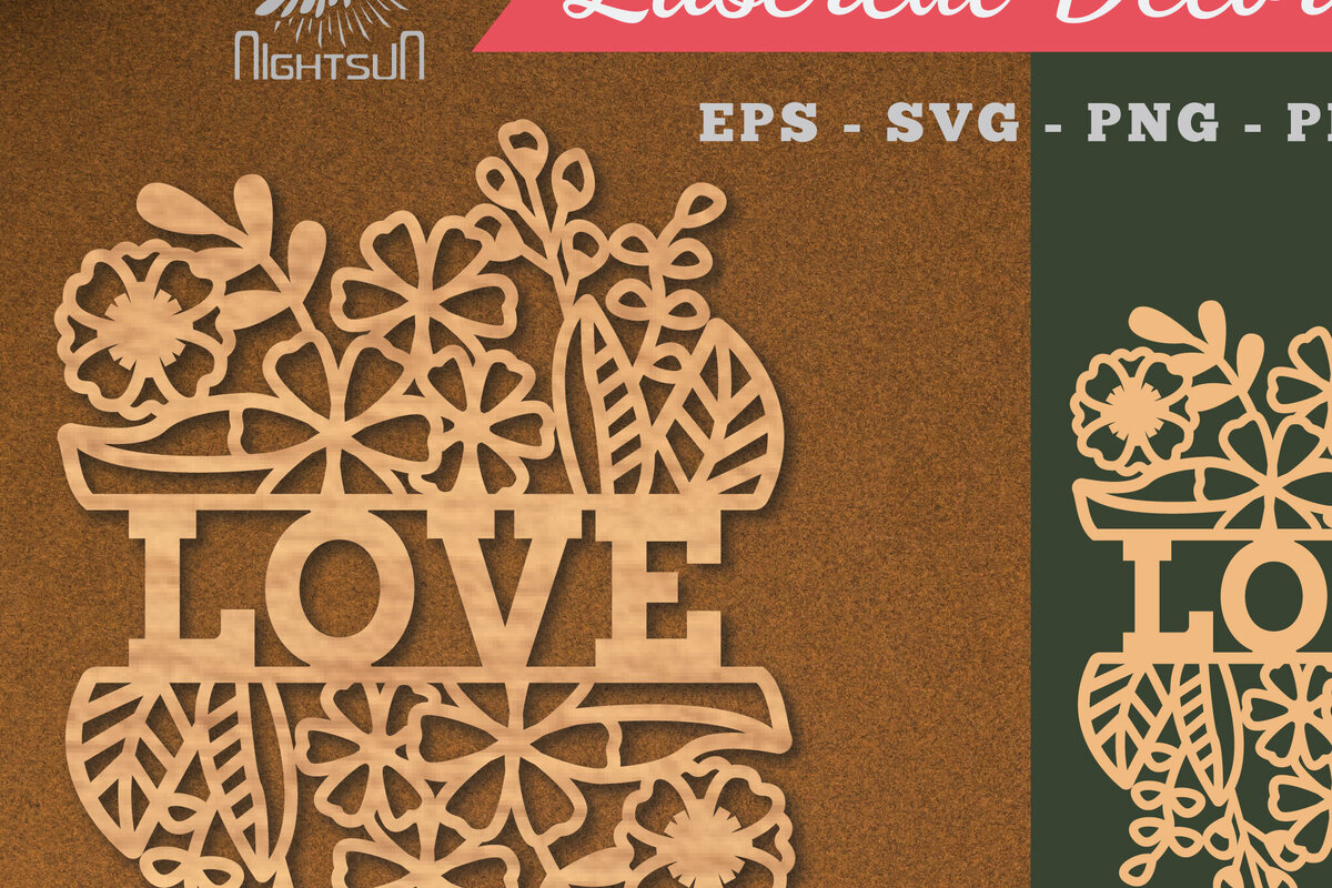 Σετ των 2 Intra απο ξύλο plywood 3mm-4mm πάχος - Floral Love Cut Laser Decoration 1 Δίασταση 20x20 cm INTRAFABR-113107244