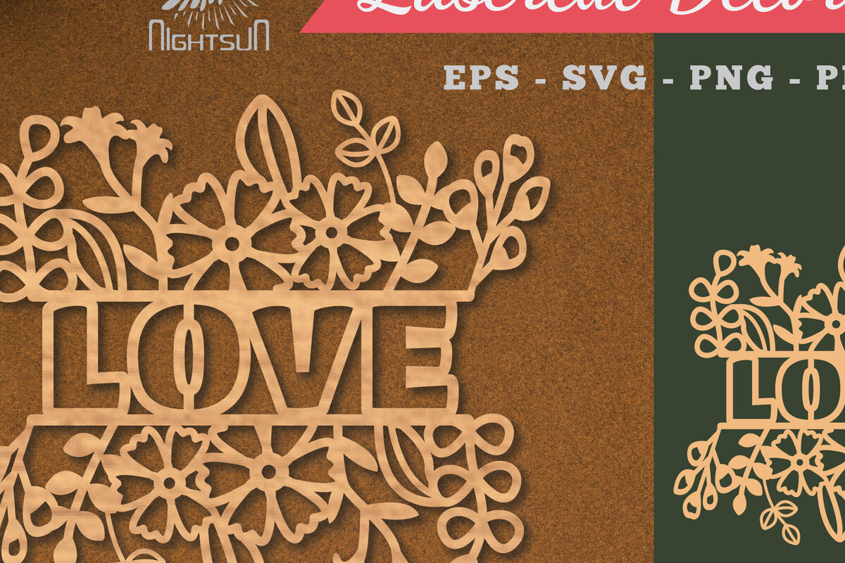 Σετ των 2 Intra απο ξύλο plywood 3mm-4mm πάχος - Floral Love Cut Laser Decoration 3 Δίασταση 20x20 cm INTRAFABR-113107295
