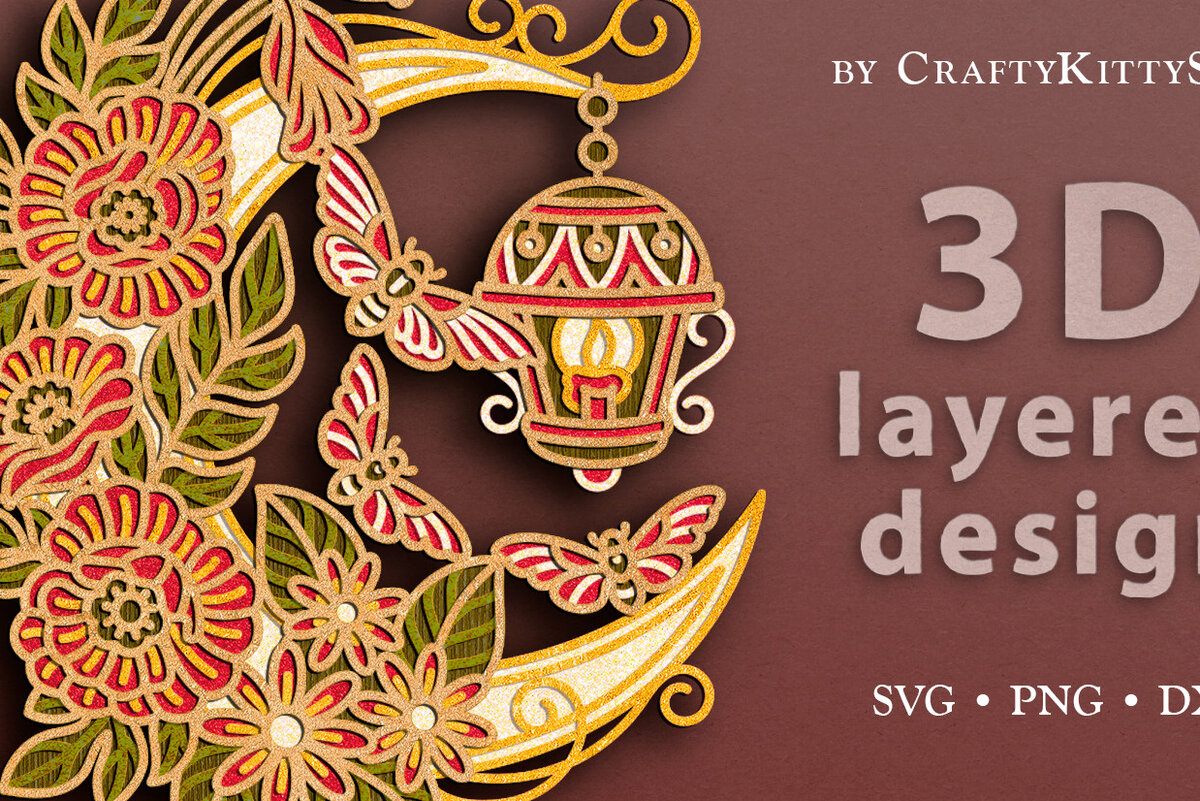 Intra απο ξύλο plywood 3mm-4mm πάχος -  αποκοπής  με 3D Layered Floral Moon Δίασταση 30x20 cm INTRAFABR-63734831