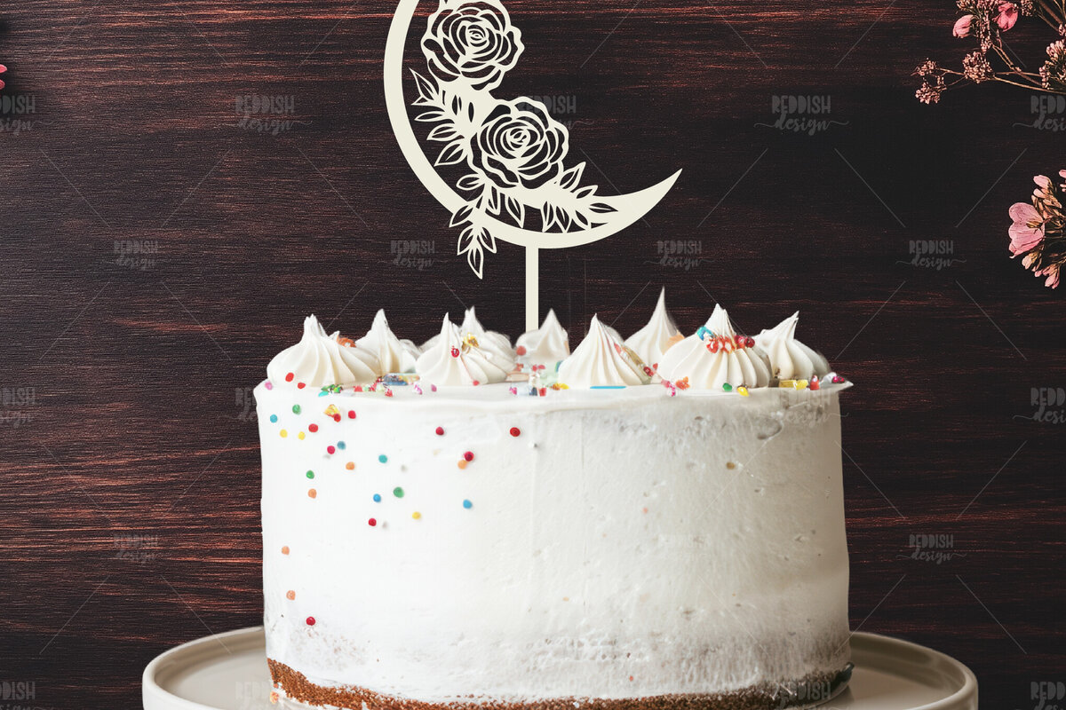 Σετ των 2 Intra απο ξύλο plywood 3mm-4mm πάχος - Floral Moon Cake Topper  Δίασταση 20x20 cm INTRAFABR-119249396