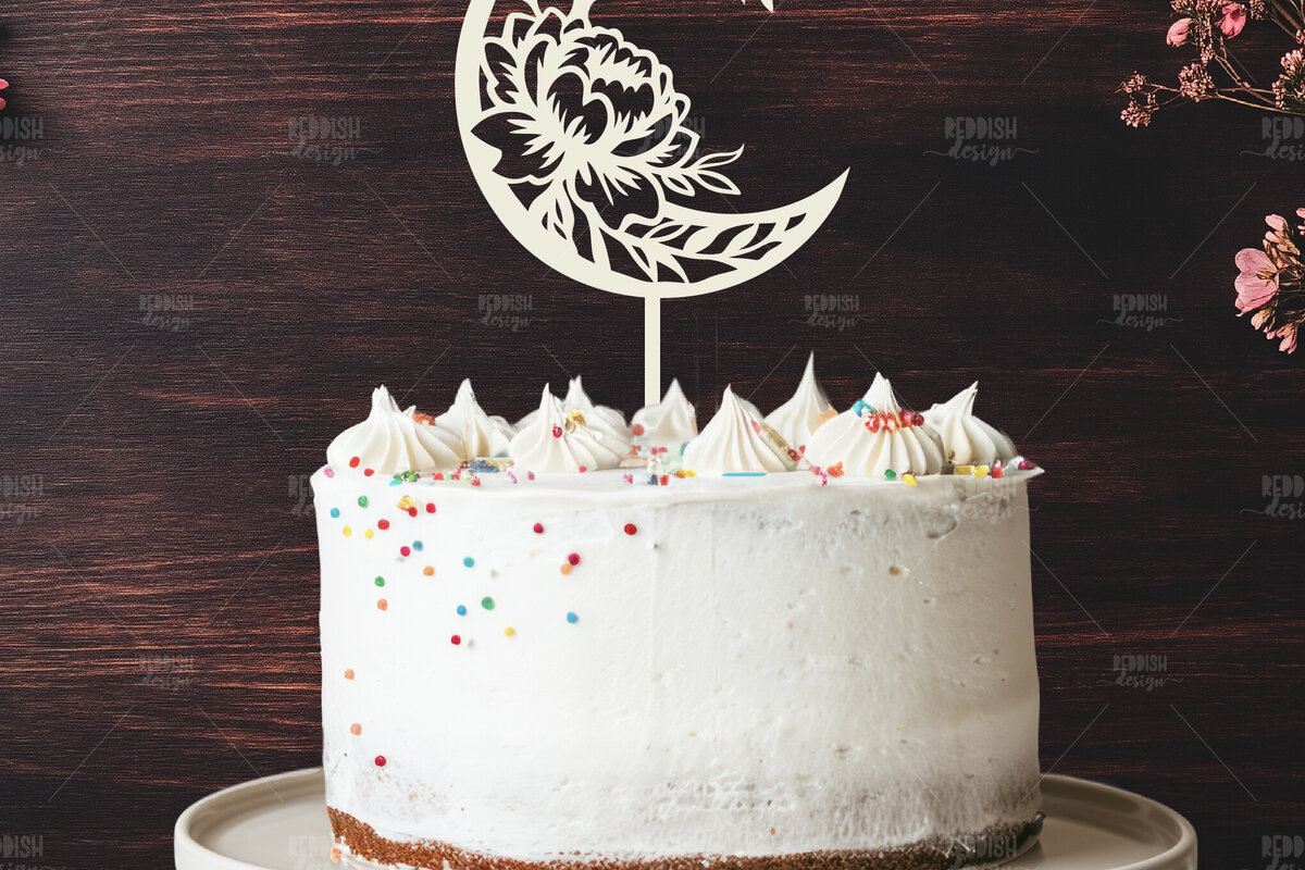 Σετ των 2 Intra απο ξύλο plywood 3mm-4mm πάχος - Floral Moon Cake Topper  I Δίασταση 20x20 cm INTRAFABR-119249356