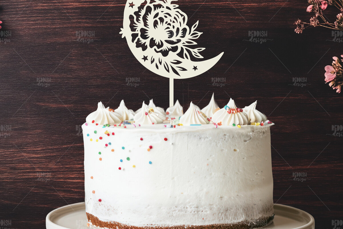 Σετ των 2 Intra απο ξύλο plywood 3mm-4mm πάχος - Floral Moon Cake Topper  Δίασταση 20x20 cm INTRAFABR-119249367