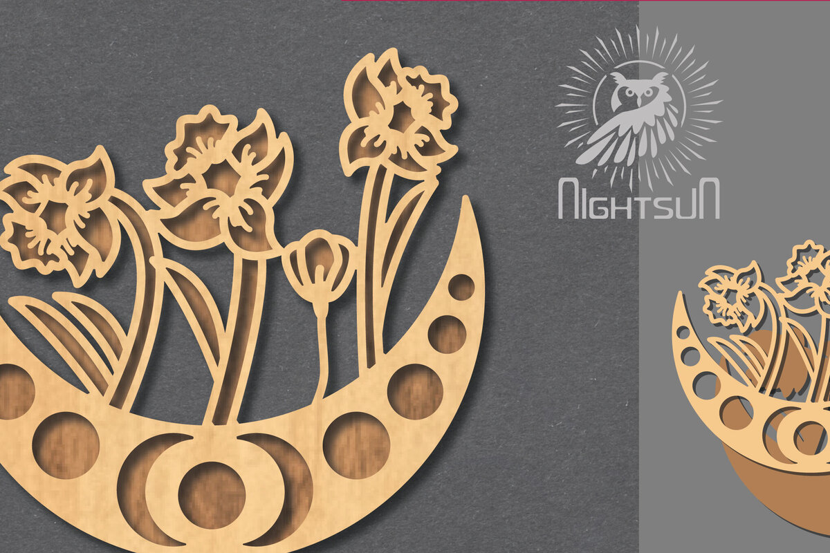 Σετ των 3 Intra απο ξύλο plywood 3mm-4mm πάχος - Floral Moon Cut Laser Decoration 5 Δίασταση 20x20 cm INTRAFABR-121964147