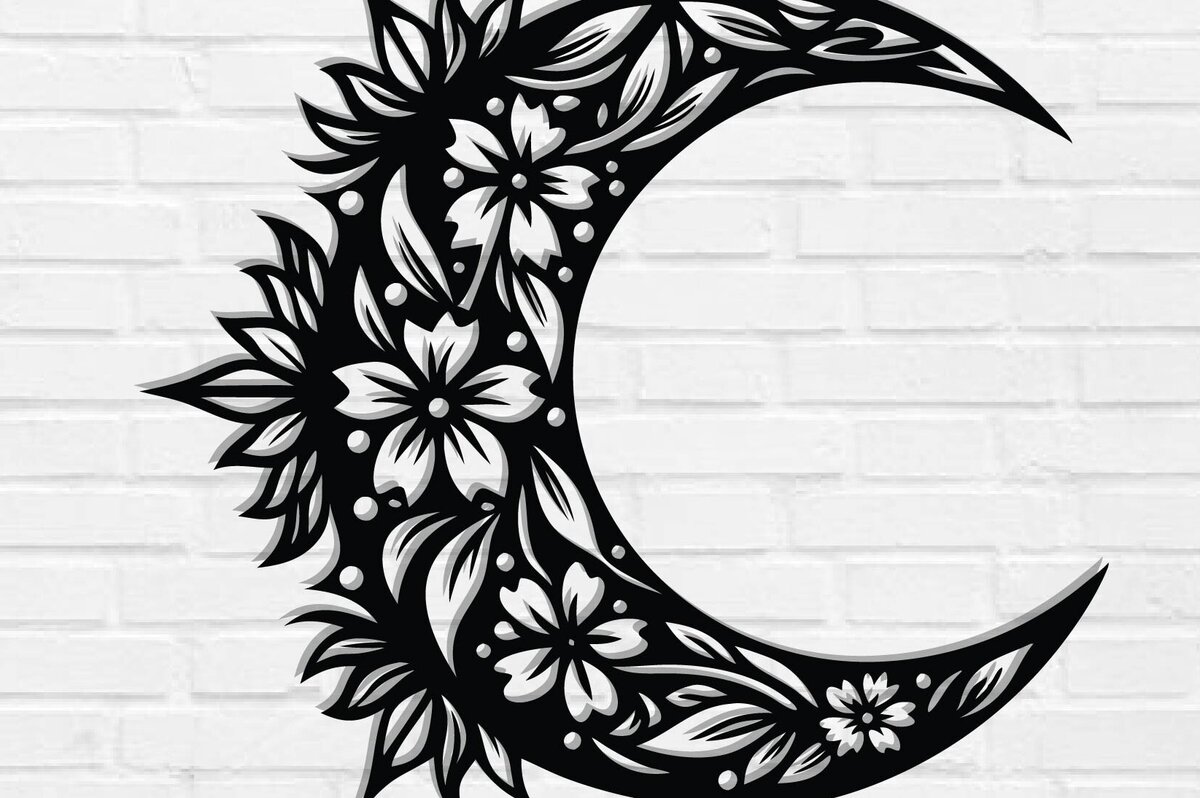 Intra απο ξύλο plywood 3mm-4mm πάχος - Floral Moon Wall Art Laser Cut  Δίασταση 40x50 cm INTRAFABR-119465927