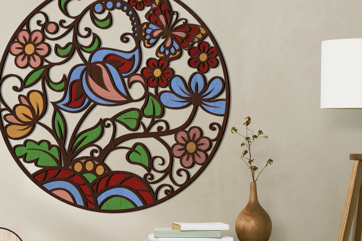 Σετ των 3 Intra απο ξύλο plywood 3mm-4mm πάχος - Floral Πολυστρωματική Διακόσμηση Δίασταση 15x15 cm INTRAFABR-74257163