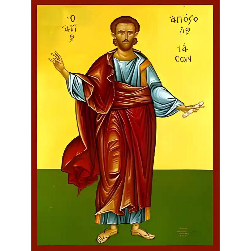 Εικόνα Ορθοδοξίας με περίγραμμα χρυσό σε ξύλο Φλαμουρίας  με  βάση Εικόνα ΑΓΙΟΣ ΑΠΟΣΤΟΛΟΣ ΙΑΣΩΝ, ΟΛΟΣΩΜΟΣ Χειροποίητη Ελληνορθόδοξη εικόνα του Ιησού Χριστού, Κρεμαστή πλάκα βυζαντινής τέχνης, χριστιανική τέχνη Διάσταση 40x30 cm (10,2x7,9 ίντσες)  INTRAEK-