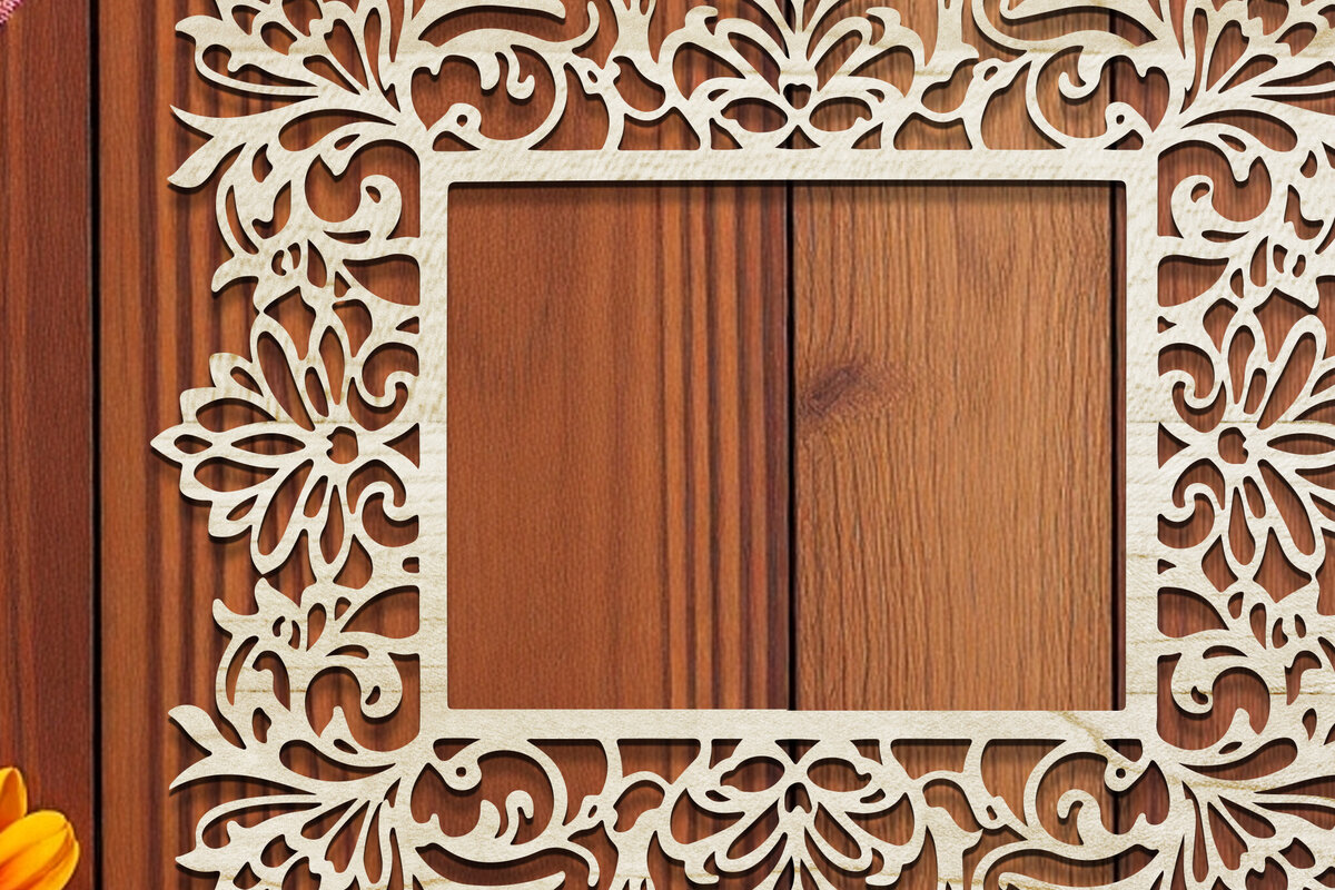 Σετ των 2 Intra απο ξύλο plywood 3mm-4mm πάχος - Floral Κορνίζα Paper-Cut  Δίασταση 20x25 cm INTRAFABR-118208350