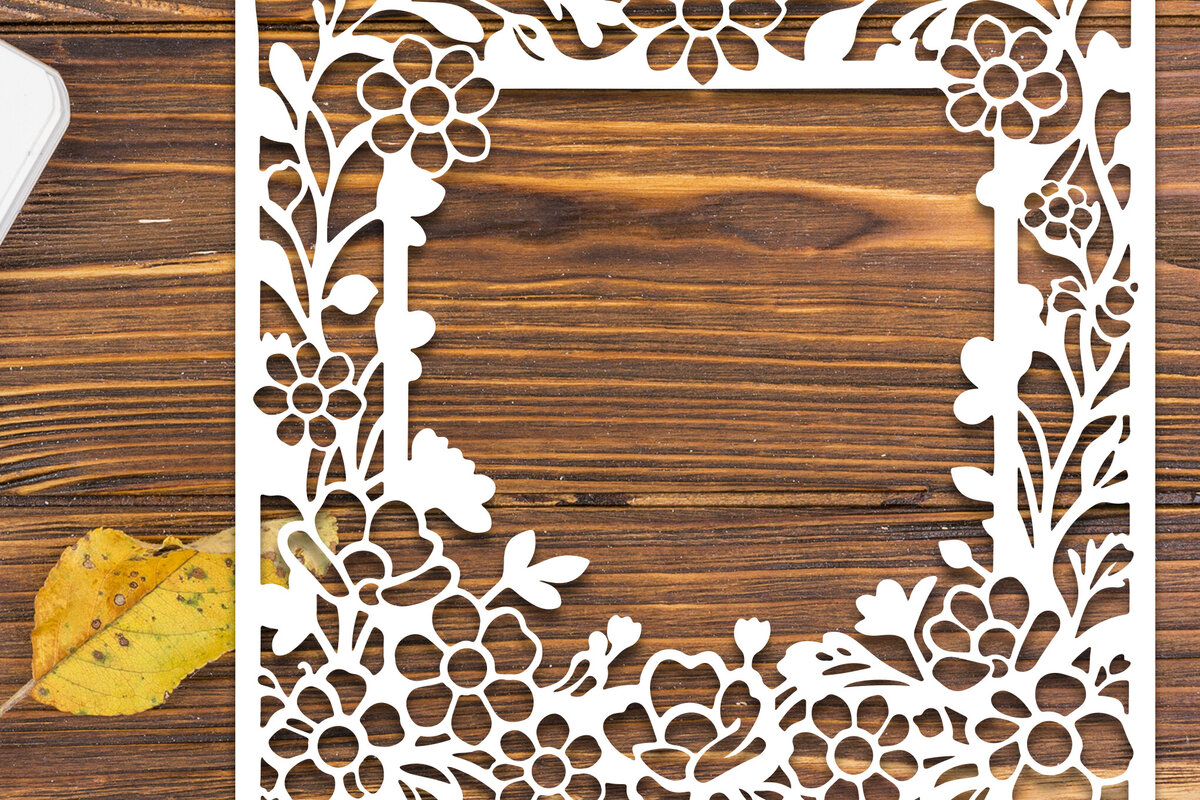 Σετ των 2 Intra απο ξύλο plywood 3mm-4mm πάχος - Floral Κορνίζα Paper-Cut  Δίασταση 20x25 cm INTRAFABR-117079914
