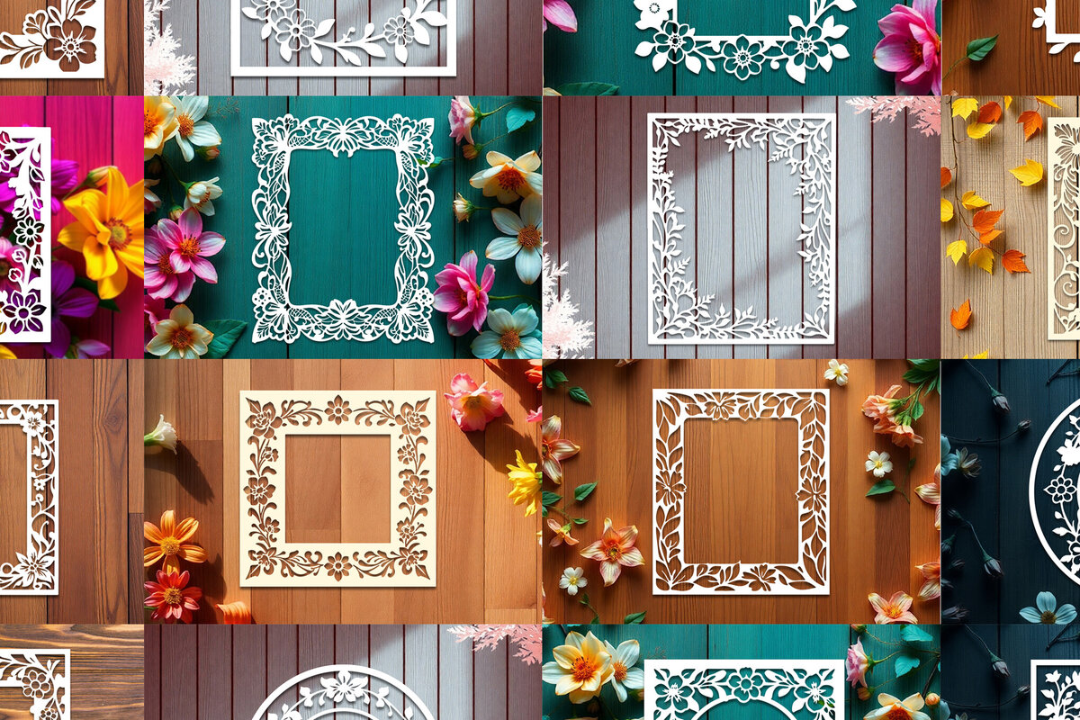 Σετ των 2 Intra απο ξύλο plywood 3mm-4mm πάχος - Πακέτο  με φλοράλ κορνίζα Δίασταση 20x25 cm INTRAFABR-117394081