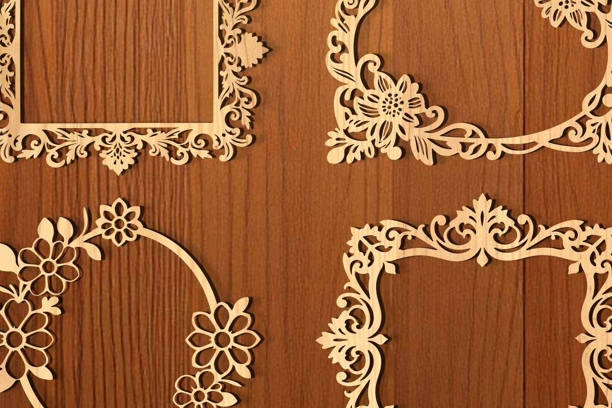 Σετ των 2 Intra απο ξύλο plywood 3mm-4mm πάχος - Πακέτο  με φλοράλ κορνίζα Δίασταση 20x25 cm INTRAFABR-118398061