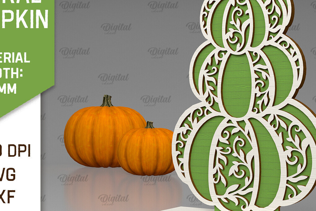 Σετ των 2 Intra απο ξύλο plywood 3mm-4mm πάχος - Κόψιμο με λέιζερ φλοράλ κολοκύθας. Φθινοπωρινή κολοκύθα Δίασταση 15x15 cm INTRAFABR-103296514